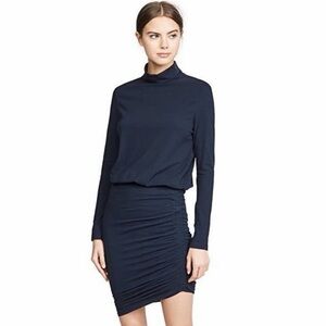 NEW Sundry Turtleneck Ruched Blouson Dress Navy Blue long sleeve NWT